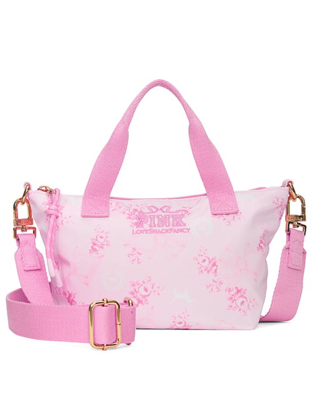 PINK Victoria's Secret Light Pink Floral Crossbody Tote with Adjustable Strap